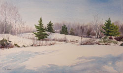 Watercolor painting Snow on the Canadian Shield