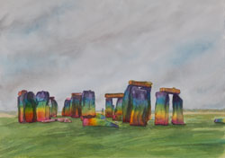 Watercolor painting Stonehenge Rainbow