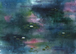 Watercolor painting Water Lily Pond