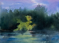 Watercolor painting Sunlit Island